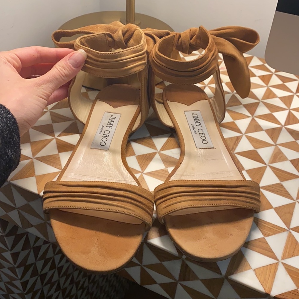 Jimmy Choo Kora Suede Ankle-Wrap Flat Sandals, Canyon - Picture 2 of 9